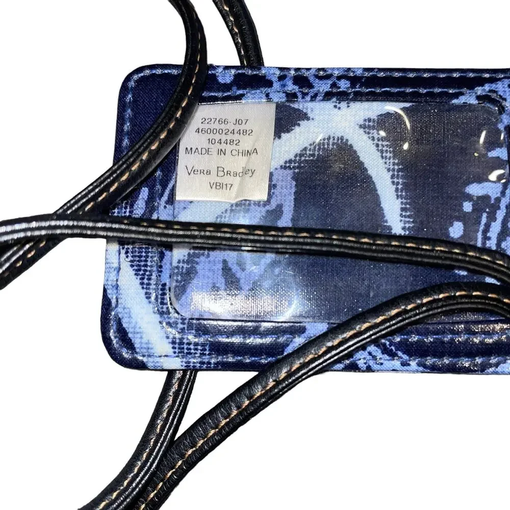 Vera Bradley Lanyard ID Case Card Wallet Indigo Plant Paisley Blue Quilted Fob